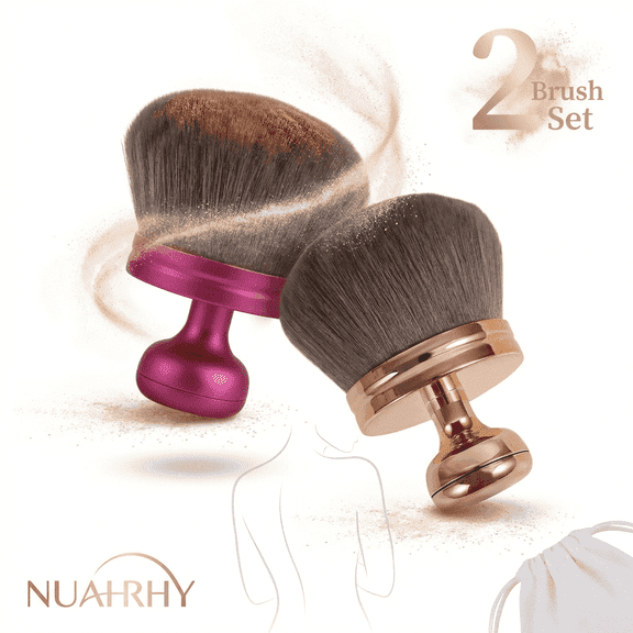NUAHRHY 2pcs Self Tan Back Applicator Set Multipurpose Portable Large Body Makeup Brush Professional Oval Face Leg for Beginner Purple Gold