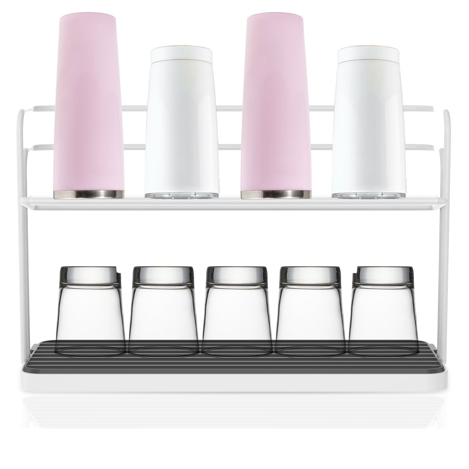 NUAHRHY Bottle Drying Rack with Removable Drain Tray 2 Layers Cup ...