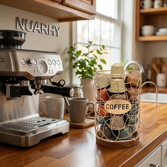 NUAHRHY Coffee Pod Holder, K-Cup Organizer with Handle for 50 K Pod Storage, Coffee Capsule Basket Coffee Bar Accessory for Home Kitchen Office Counter