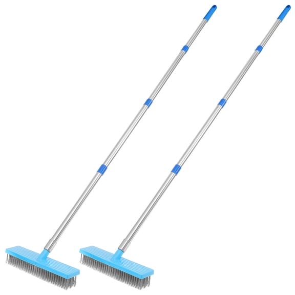 NUAHRHY Deck Scrub Brush Stainless Steel Wire Floor Brush with 4 Section Removable Poles Practical Multifunctional Wire Cleaning Brushes for Rough Surface Concrete Floor Patio Garden Garage