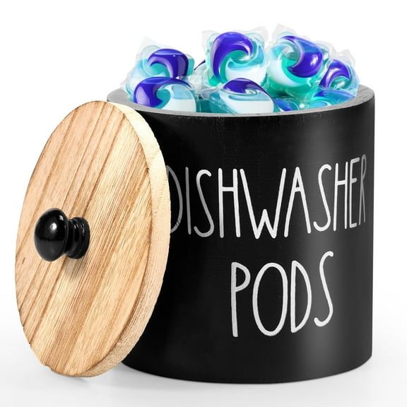 NUAHRHY Dishwasher Pod Holder with Lid Stylish Dishwasher Tablet Container Wide Opening Dishwasher Pod Storage Round Shape Dishwasher Pod Canister Dishwasher Pod Organizer for Home Kitchens