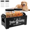 thumbnail image 1 of NUAHRHY Wood Cat Dog Food Treat Storage Container Organizer with 2 Plastic Dog Treat Containers Jars Reusable Decorative Holder 9.06x5.12x4.92" Black, 1 of 9