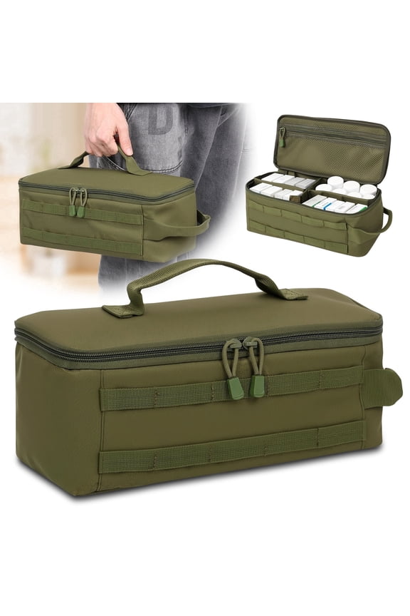 First Aid Bag, Zippered Medicine Storage Bag, Pill Bottle Organizer with Inner Dividers, Emergency Trauma Kit Organizer Bag for Campervan, Taxi, Private Car, Boat, Patrol Vehicle