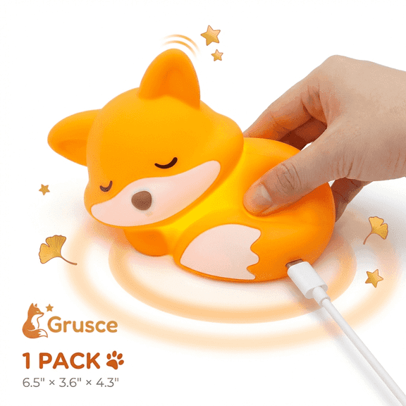 Fox Night Light, Rechargeable Silicone Lamp with Tap Control & 2-Level Dimming, Cute Nursery Decor & Birthday Gift,  Soft Squishy Bedside Lamp for Toddler Bedroom