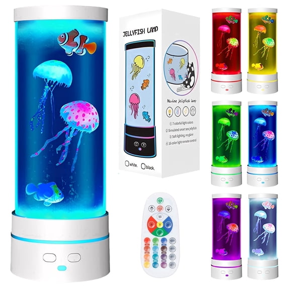 NUAHRHY Jellyfish Lamp, 17 Color Fantasy Aquarium Night Light, Remote Control&USB Powered Artificial Fish Tank Lamp with Moving Fish, Decoration for Living Room and Office