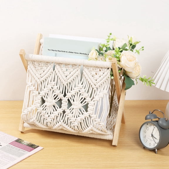 NUAHRHY Macrame Magazine Rack Multipurpose Standing Basket Firm Magazine Storage Basket Elegant Bohemian Magazine Organizer Space Saving Magazine File Holder for Living Room