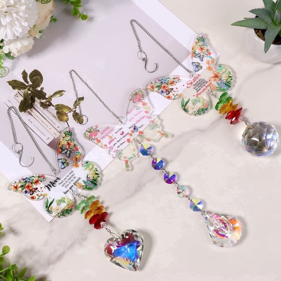 NUAHRHY 3Pcs Butterfly Crystal SunCatcher, Hanging Crystals Ornament Prisms with Chain for Window Garden Patio Home, Indoor Rainbow Maker Unique New Mama Gift for Women