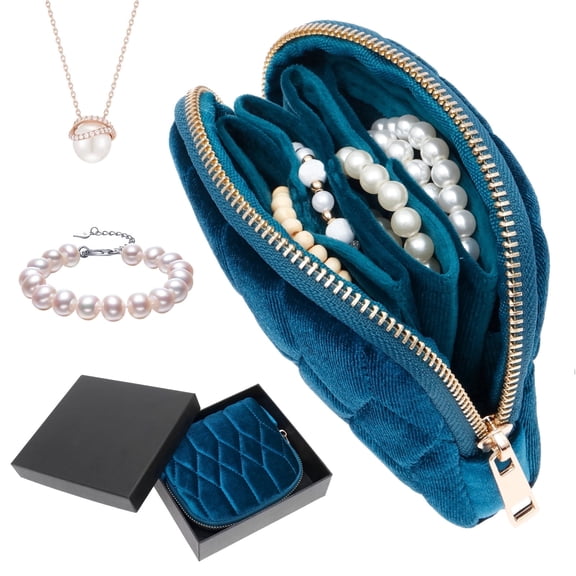 NUAHRHY Mini Travel Jewelry Case with Zipper, 5-Layer Small Velvet Organizer Pouch, Jewelry Organizer Storage Bag for Bangle Bracelet Rings Earrings