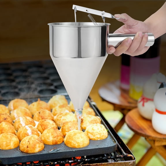 NUAHRHY Pancake Batter Dispenser Stainless Steel Funnel Cake Dispenser with Squeeze Handle and Stand 40oz Large Capacity Pancake Dispenser Versatile Batter Dispenser for Pancakes Cupcakes Baked Goods