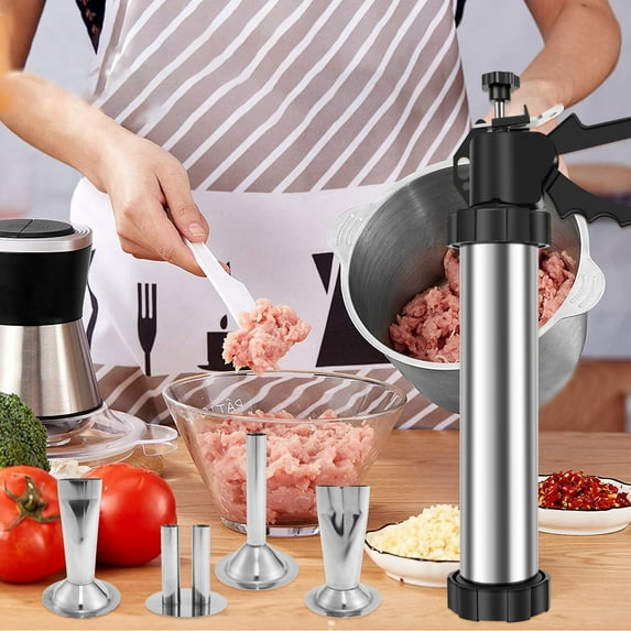 NUAHRHY Sausage Stuffer Kit Manual Stainless Steel Jerky Maker Kit Easy Cleaning Large Capacity Jerky Stuffer Kit With Thickened Aluminum Handle for Home Kitchen