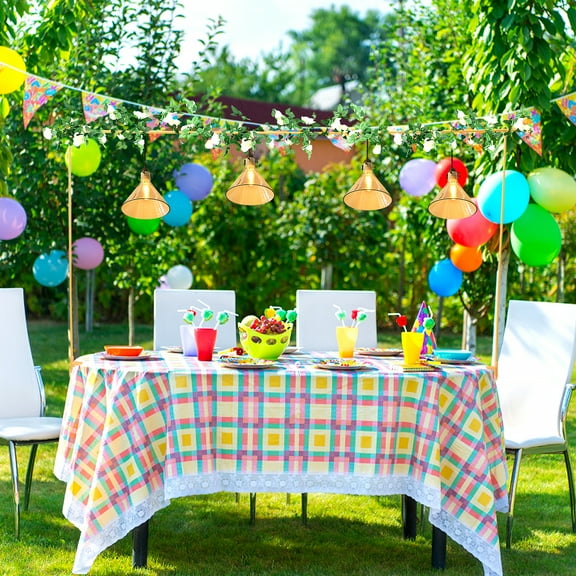 NUAHRHY Over The Table Rod Stand with Clamps Adjustable Height 48" Width 31"-98" Table Arch Hanging for Wedding Birthday Party Halloween Christmas Gold