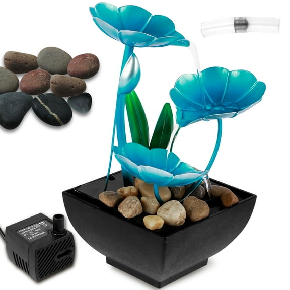 NUAHRHY Tabletop Fountain USB Powered Small Lotus Waterfall with Rocks Relaxation Creative Fountains Desktop Waterfall Decoration Mini Fountain Ornament for Table Office Bedroom 9.06*5.91*5.12in