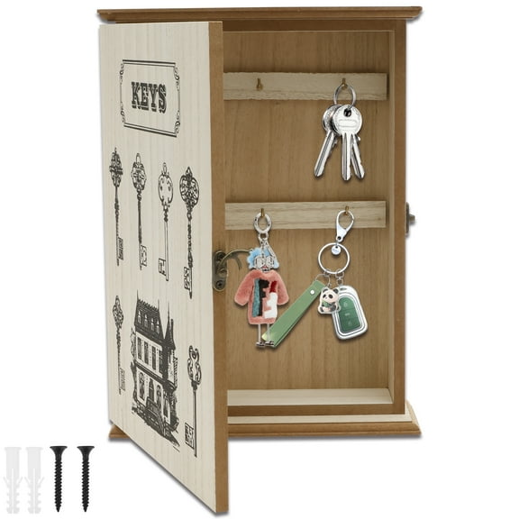 NUAHRHY Vintage Wood Key Box Holder With Lock Flexible Placement Aesthetic Key Storage Cabinet for Entrance Hallway Living Room