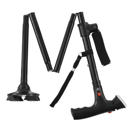 NUAHRHY Walking Stick with LED Light and SOS Alarm Folding Walking Cane Double Handle Walking Cane Stick Height Adjustable Nonslip Base for Men Women Home Hiking