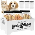 thumbnail image 1 of NUAHRHY Wood Cat Dog Food Treat Storage Container Station with 3 Plastic Dog Treat Containers Jars Reusable Holder Box Size 11.41x5.12x5.12" White, 1 of 9