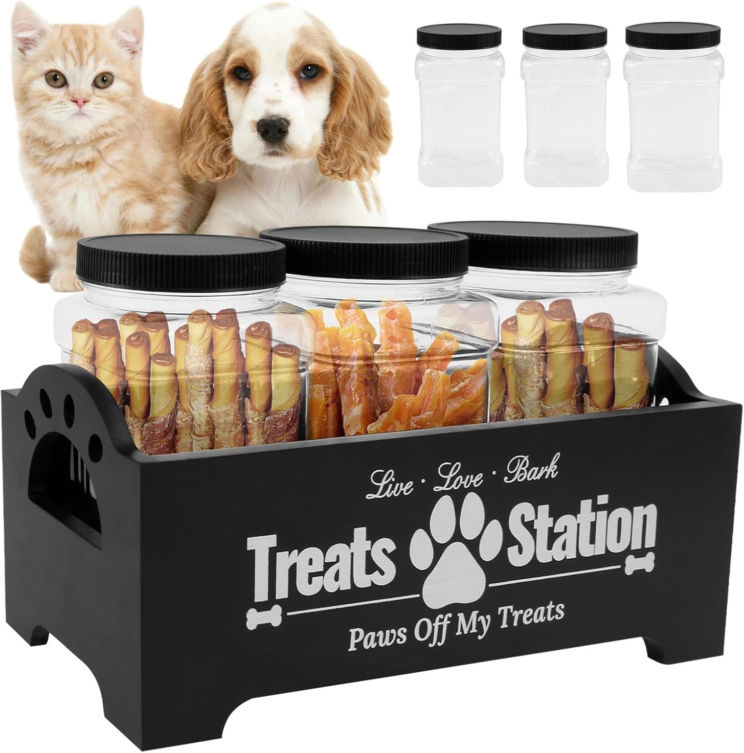NUAHRHY Wood Dog Treat Storage Container with Plastic Jars and