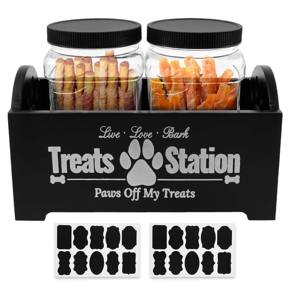 NUAHRHY Wood Dog Treat Container With Jars and Stickers Anti Deformation Space Saving Dog Treat Organizer Decorative Easy to Clean Dog Treat Station for Countertop