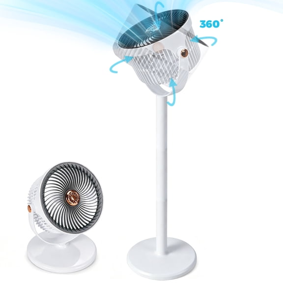 NUBILY 2-In-1 Pedestal, Table Fan, 5 Speed, 360°Adjustable Tilt, Quiet, 11-34", White and Grey