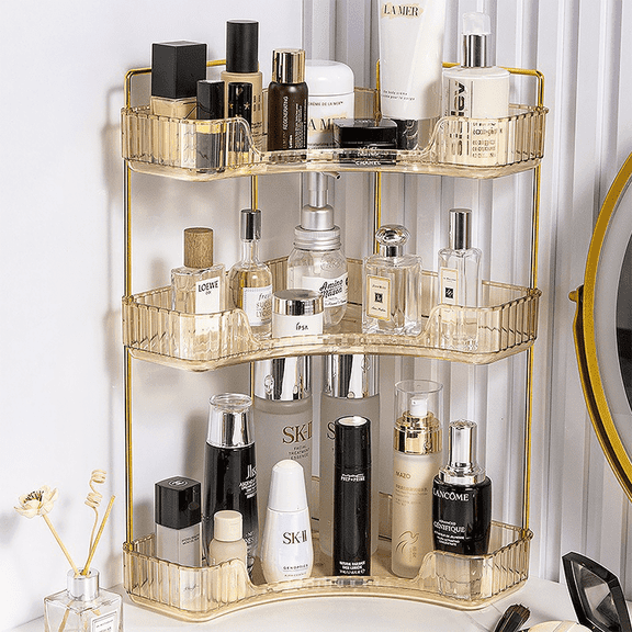 NUBILY Corner Bathroom Counter Organizer, Bathroom Countertop Shelf Makeup Organizer for Vanity Perfume Tray for Corner Storage (3 Tiers, Gold)