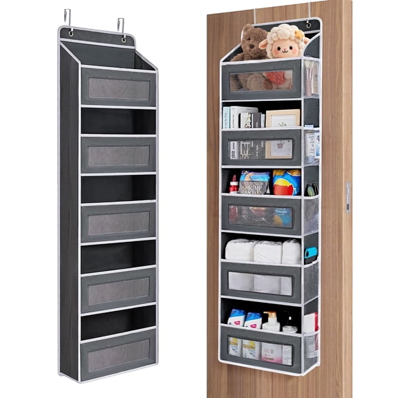 NUBILY Over-the-Door Hanging Storage Organizer – 5 Shelf Mesh Rack with Clear Pockets, Space Saving for Bedroom Bathroom Closet, Dark Grey