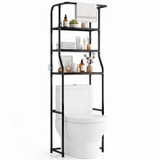 NUBILY Over The Toilet Storage Cabinet, Metal Bathroom Shelf Organizer with Paper Holder and Hooks, 3 Tier, Black
