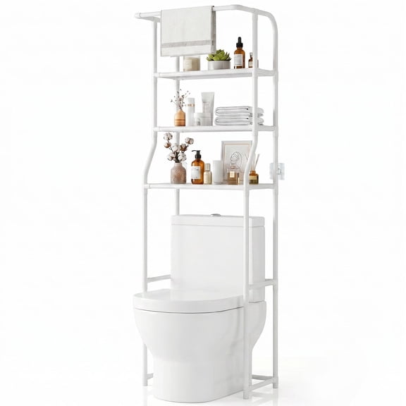 NUBILY Over The Toilet Storage Cabinet, Metal Bathroom Shelf Organizer with Paper Holder and Hooks, 3 Tier, White