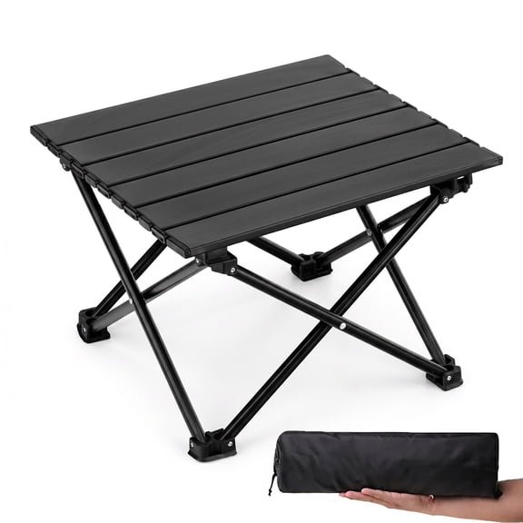 NUBILY Portable Camping Table with Aluminum Table Top, Folding Beach Table Easy to Carry, Prefect for Outdoor, Picnic, BBQ, Cooking, Festival, Beach, Home Use (Black-S)