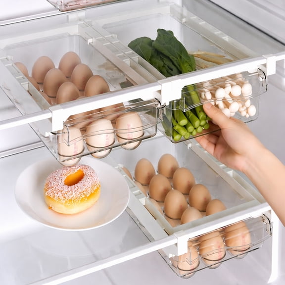 NUBILY Refrigerator Organizer Bins with Handle - 2 PCS Pull-out Fridge Drawer Organizer Refrigerator Storage Box Refrigerator Egg Drawer