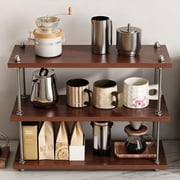 NUBILY 3-Tier Height Adjustable Coffee Station Organizer, Heavy Duty Countertop Shelf Storage 12mm Thick Solid Wood & 304 Steel Rods, Brown