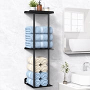 NUBILY Towel Rack for Bathroom, Wall Mounted Vertical Rolled Towel Storage Organizer Holder with Shelf, Holds Up 6 Large Bath Sheets, Black Large Size