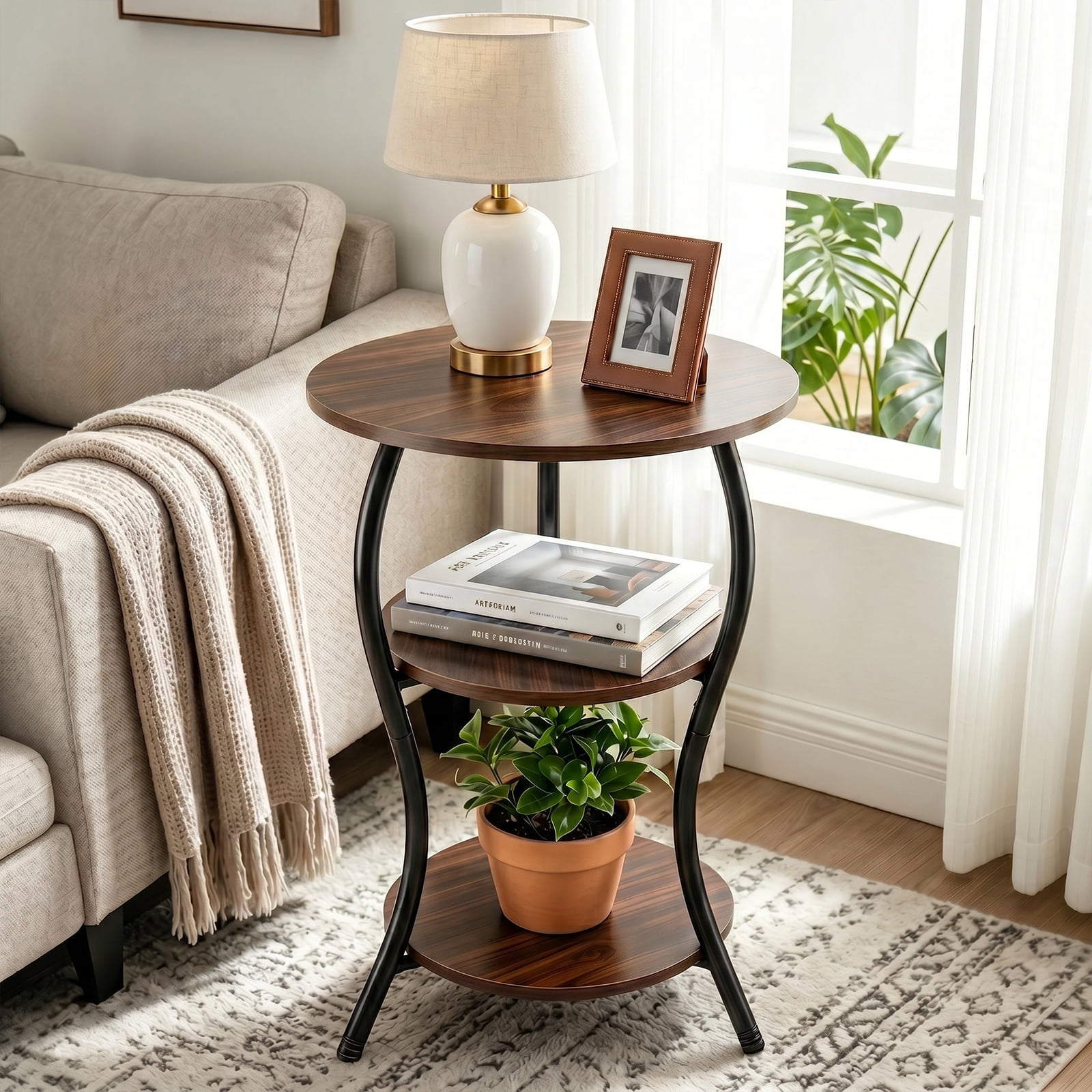 Round Rusty Table NUBILY Vintage 3-Tier Round Side Table, 15.8