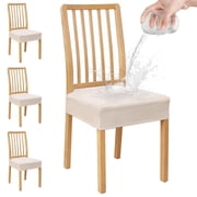 NUBILY Waterproof Seat Covers for Dining Room Chairs Set of 4, Stretch Jacquard Removable Washable Chair Seat Slipcovers Protector, No Rear Covers, Beige