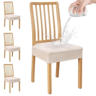 NUBILY Waterproof Seat Covers for Dining Room Chairs Set of 4, Stretch Jacquard Removable Washable Chair Seat Slipcovers Protector, No Rear Covers, Beige