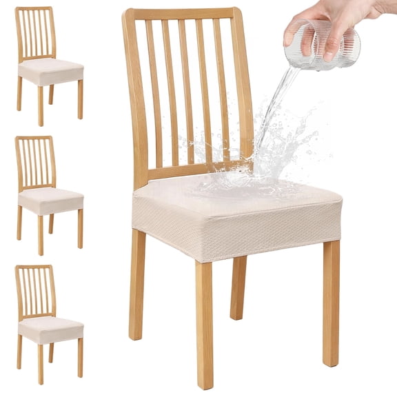 NUBILY Waterproof Seat Covers for Dining Room Chairs Set of 4, Stretch Jacquard Removable Washable Chair Seat Slipcovers Protector, No Rear Covers, Beige