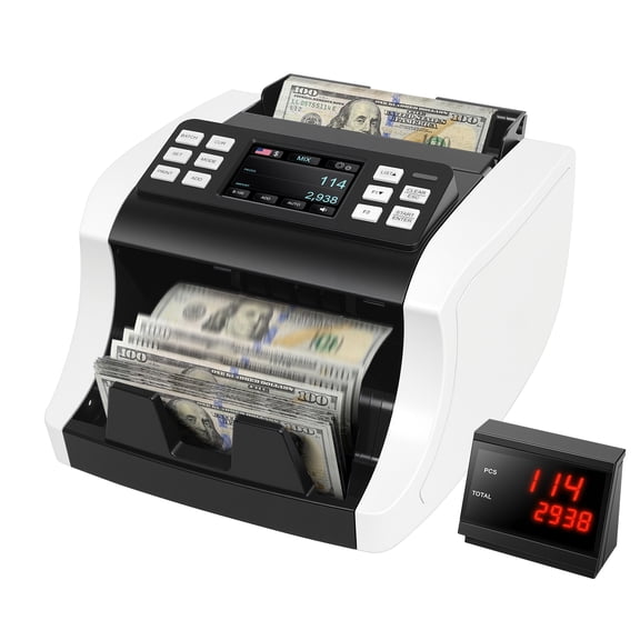 NUCOUN Mixed Denomination Money Counter Machine, Commercial Grade Bill Value Counter with CIS UV MG IR Counterfeit Detection, Compact Heavy Duty Design for Small Business, Retail, Office