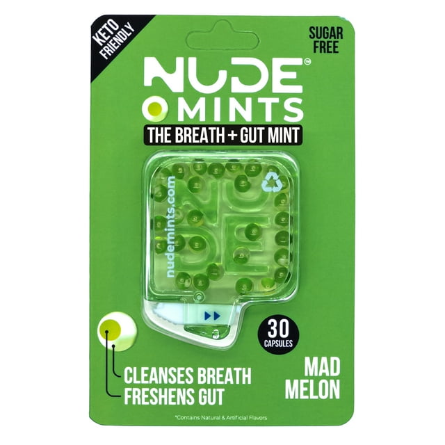NUDE Mints, Gut Mints for Digestive Support + Bad Breath, Melon Flavor