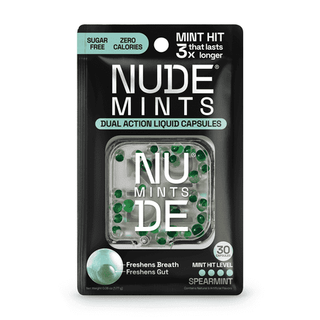 NUDE Mints Spearmint Liquid Capsules, Sugar & Gluten Free Oral Freshener, Dual Action for Mouth & Gut, 300 Count (10 Pack)