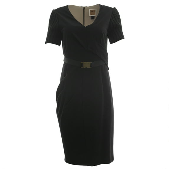 NUE by Shani Women's Knit Sleeve Belted Sheath Dress Sz 12 Black