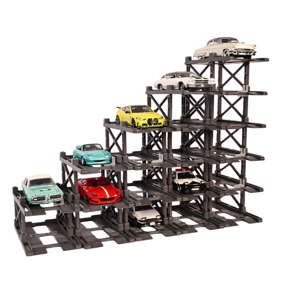 1:64 Diorama Diecast Modular Car Display Case, 10 Parking Space Scene, Garage Model, 1/64 Diecast Model Cars Display Shelf, Display Case Storage (Dark Gray 10 Car Parking Shelf)