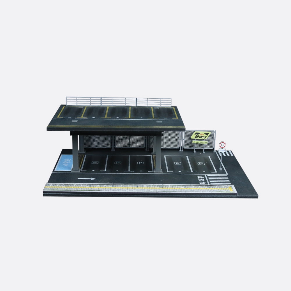 NUEIOVRW Diorama 1:64 Parking Lot Model, LED Lighting Diecast Car Garage Display Model, Car Showroom Scene Building Model Toy Gift, Car Models Display Case