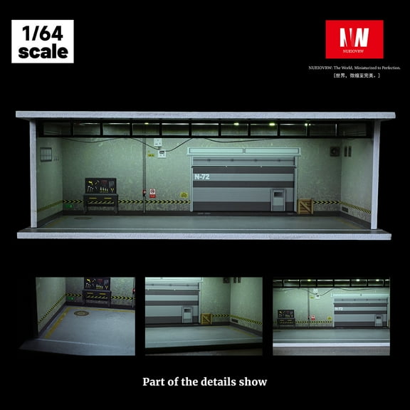 NUEIOVRW Diorama 1:64 Parking Lot Model, LED Lighting Diecast Car Garage Display Model, Car Showroom Scene Building Model Toy Gift, Car Models Display Case