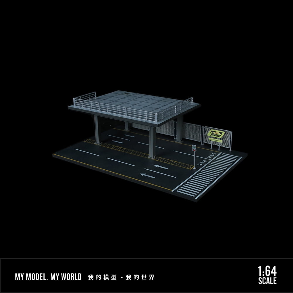 NUEIOVRW Diorama 1:64 Parking Lot Model, LED Lighting Diecast Car Garage Display Model, Car Showroom Scene Building Model Toy Gift, Car Models Display Case