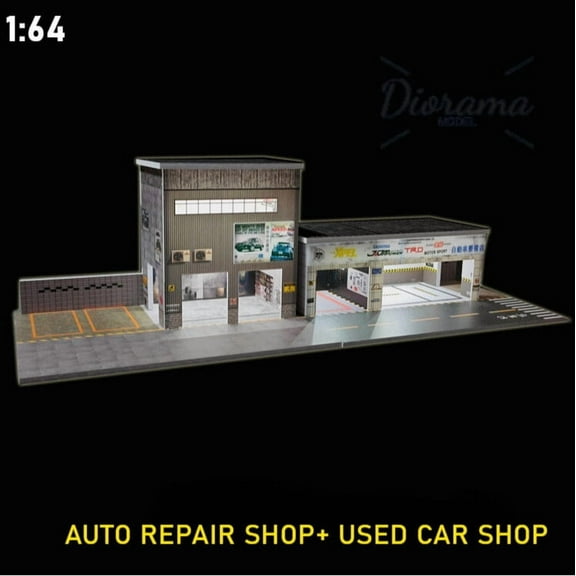 NUEIOVRW Diorama 1:64 Parking Lot Model, LED Lighting Diecast Car Garage Display Model, Car Showroom Scene Building Model Toy Gift, Car Models Display Case