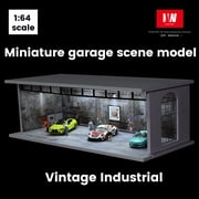NUEIOVRW Diorama 164 Parking Lot Model,Tri-Color LED Lighting Diecast Car Garage Display Case, Car Showroom Scene Building Model Toy Gift, Car Models Display Case