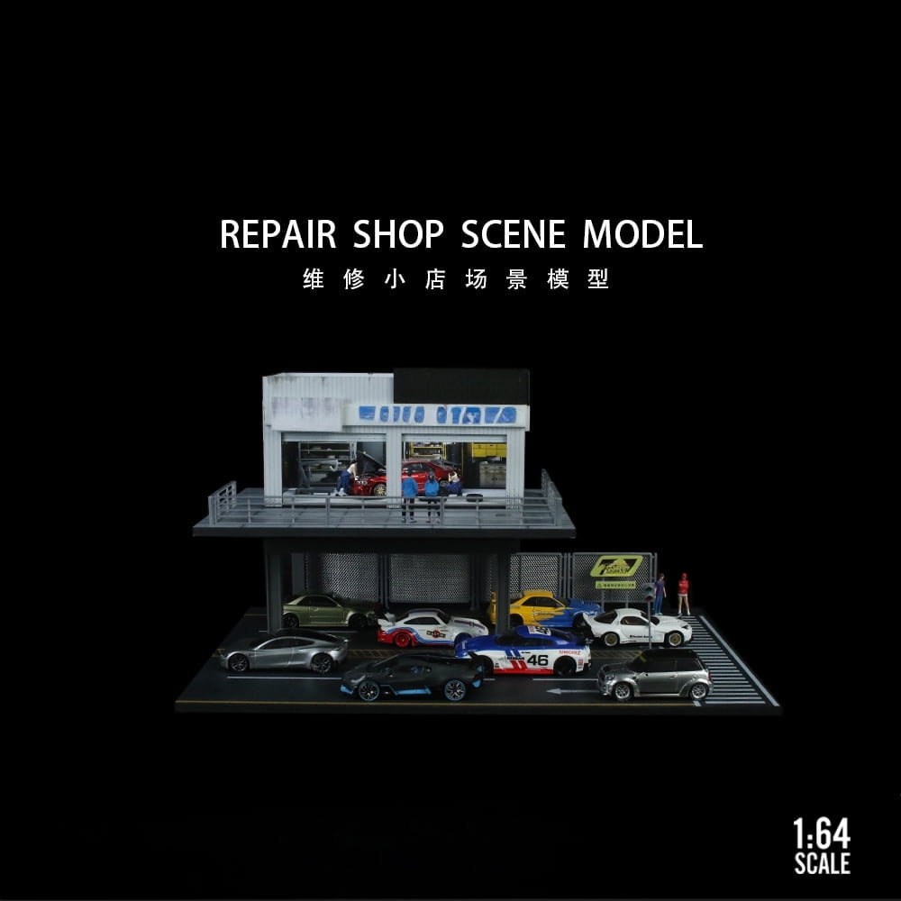 NUEIOVRW Diorama 1:64 Parking Lot Model, LED Lighting Diecast Car Garage Display Model, Car Showroom Scene Building Model Toy Gift, Car Models Display Case