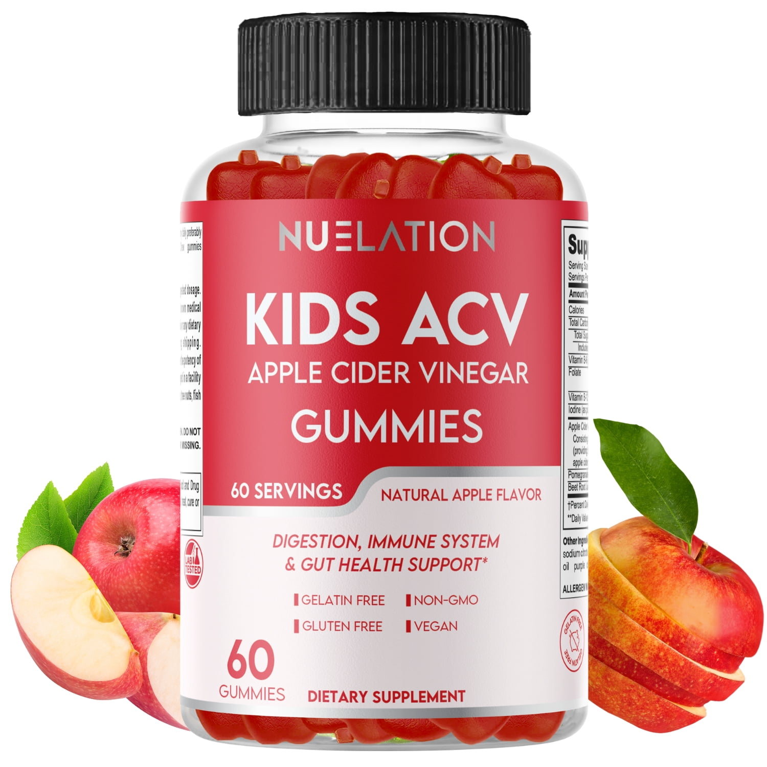 NUELATION Apple Cider Vinegar Gummies for Kids - 60 Servings | Gluten-Free, Vegan, Gelatin-Free