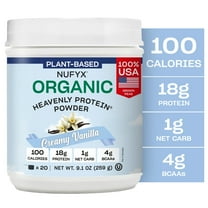 NUFYX Organic Plant-Based Protein Powder, Creamy Vanilla, 18g Protein, 100% USA Grown Peas, Digestive Support, 10 Servings