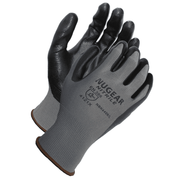 NUGEAR 13 Gauge, Black Foam Nitrile Coated Gloves NBK4406 12 pairs - XS