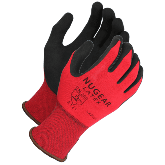 NUGEAR 15 Gauge, Red Polyester Knit Shell Black Foam Latex Palm Coated Gloves LX252 12 Pairs - XL