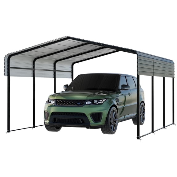 NUGRIART 10x15 FT Heavy Duty Metal Carport,Outdoor Carport Canopy with Galvanized Steel Roof & Reinforced Base for Trucks, Boats,Party